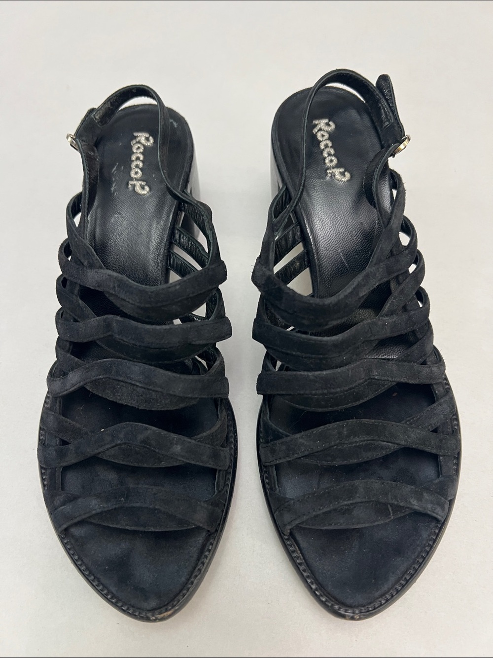 ROCCO. P VINTAGE BLACK LEATHER STRAPPY HEELS